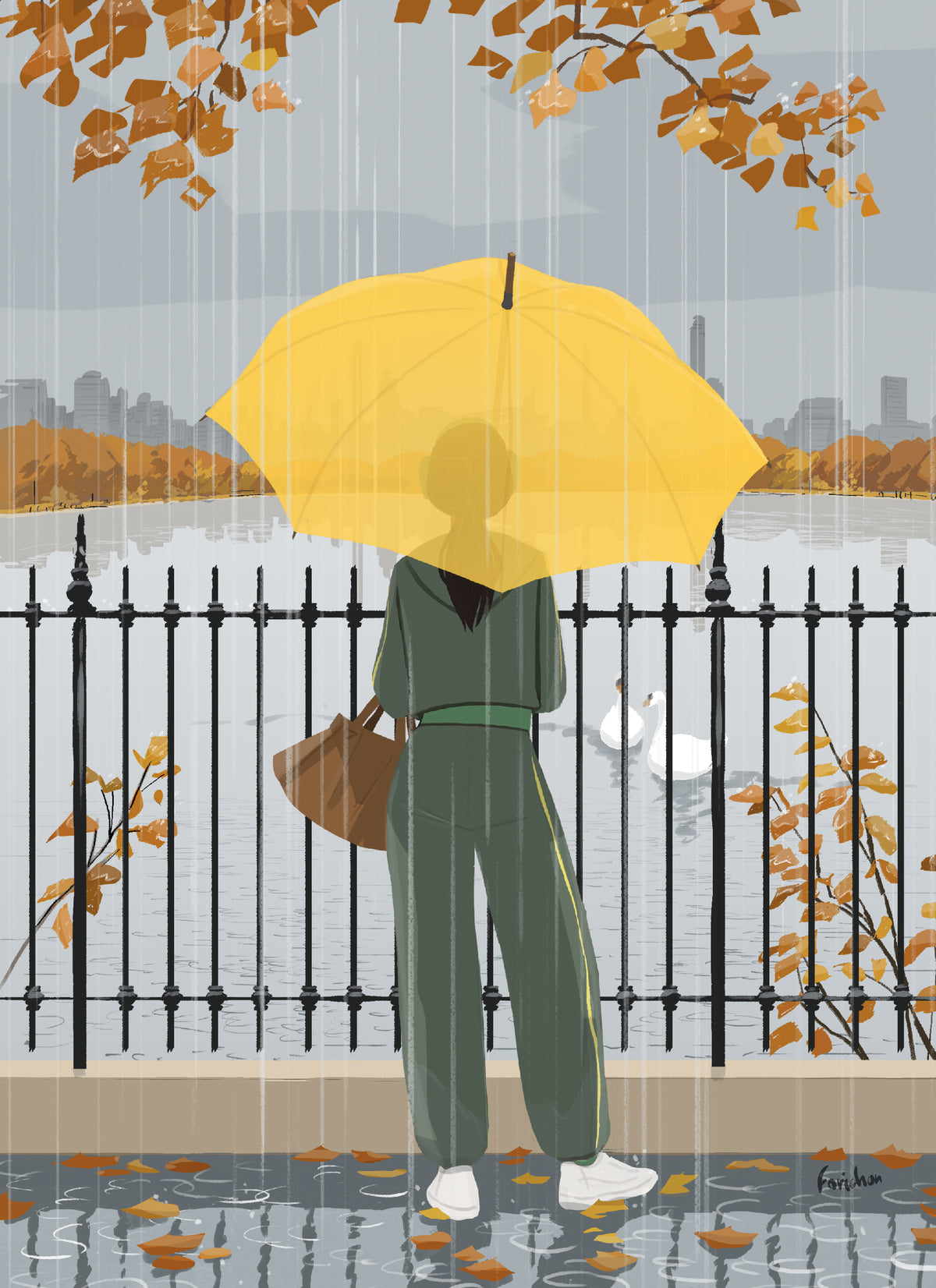 Illustration de Central Park en automne par Matthieu Forichon