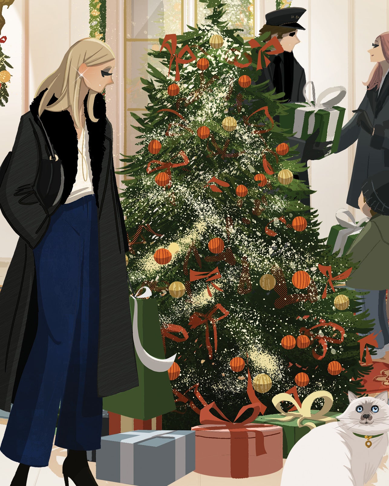 Détail d’une illustration de Noël dans le hall du Bristol Paris