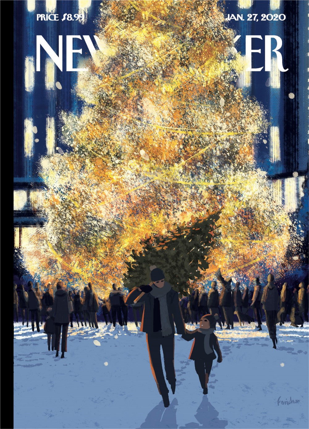 Illustration de Matthieu Forichon pour la couverture du New Yorker de décembre 2022 avec sapin de Noël à New York