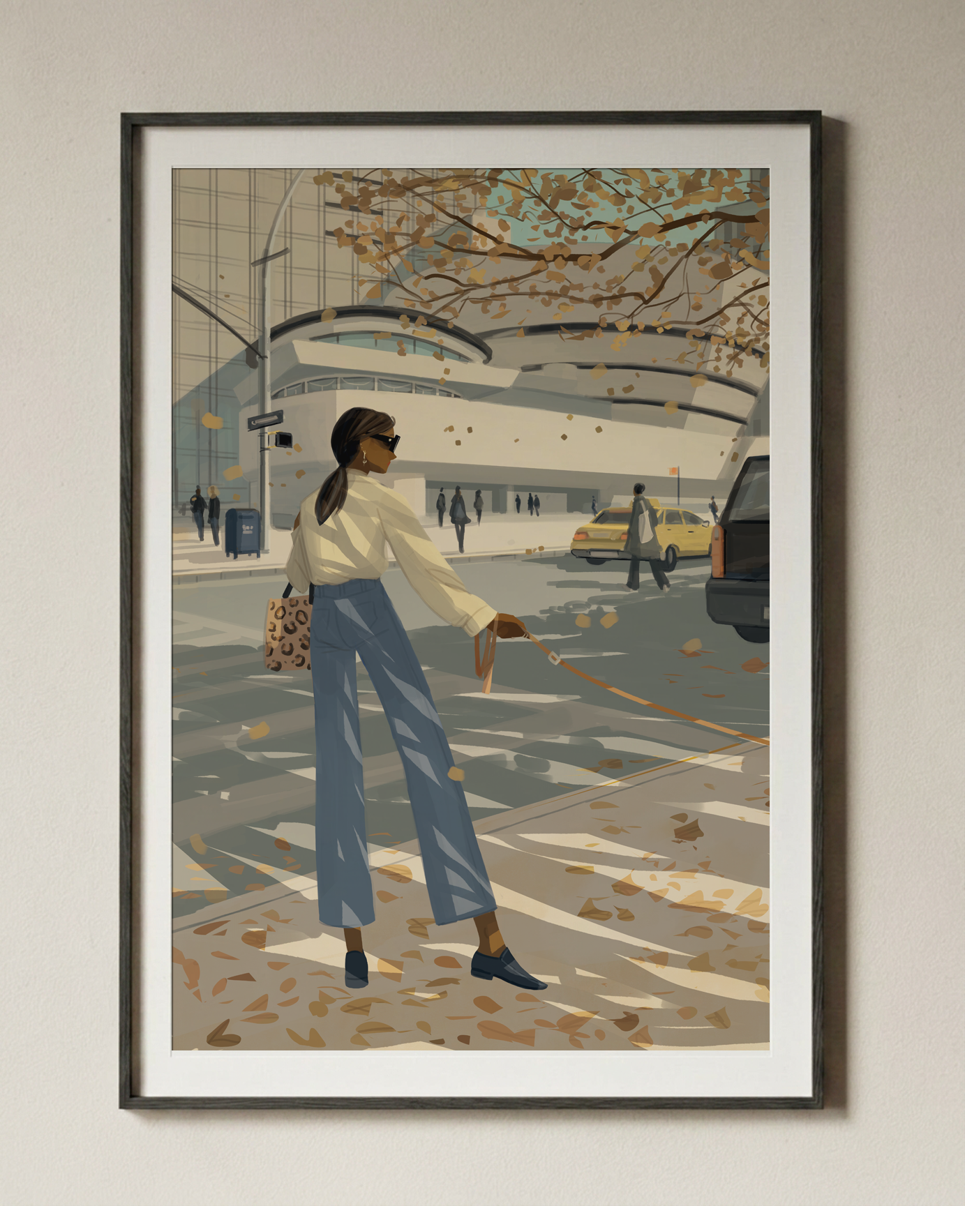 Illustration encadrée de New York devant le Guggenheim Museum par Matthieu Forichon