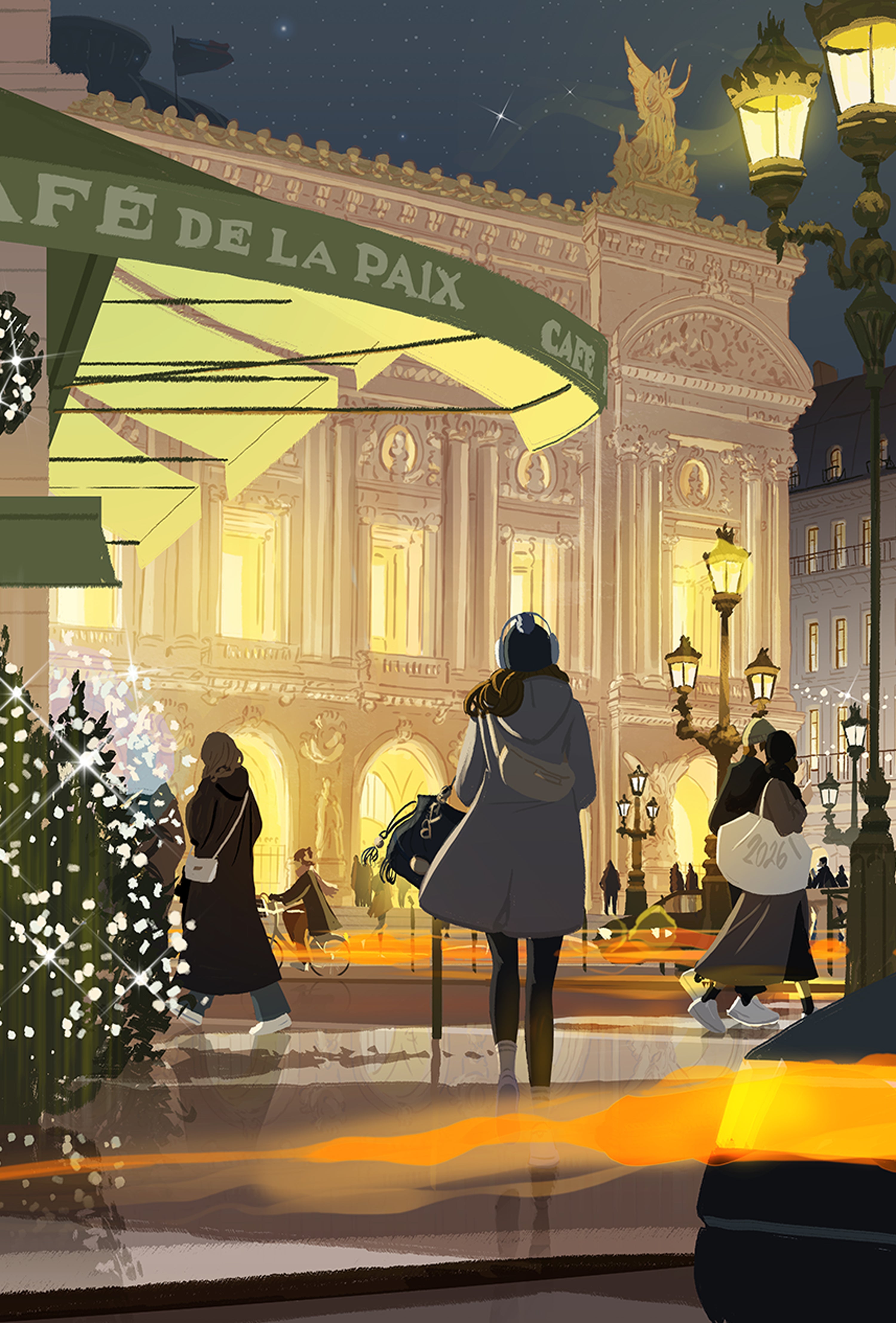 Illustration de l’Opéra Garnier et du Café de la Paix à Paris par Matthieu Forichon